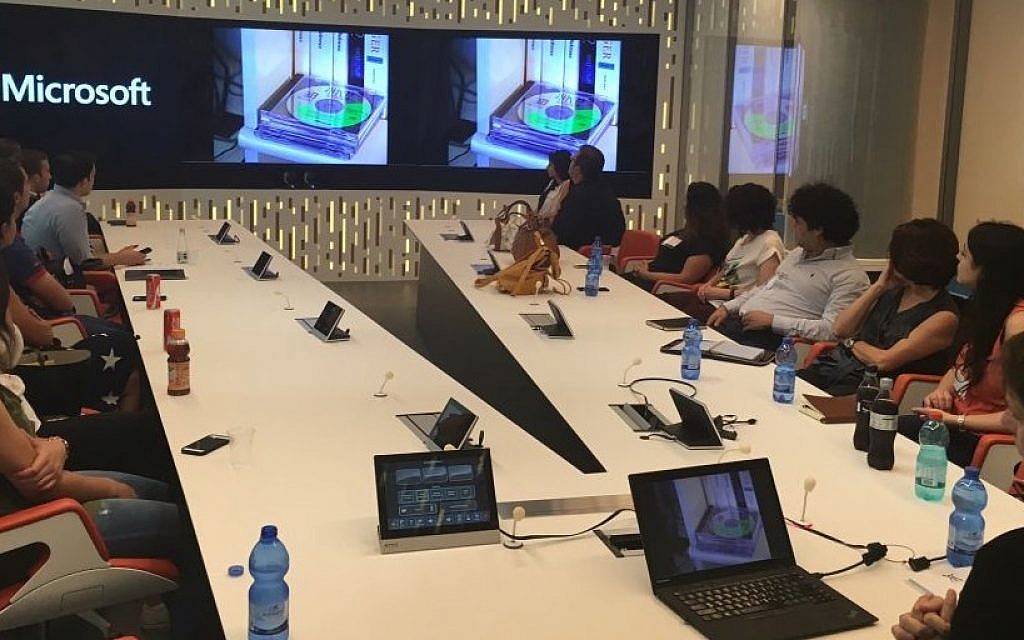 Interns from the Palestinian Internship Program (PIP) on a visit to Microsoft R&D center in Herzliya on July 20, 2016. (Courtesy) Interns from the Palestinian Internship Program (PIP) on a visit to Microsoft R&D center in Herzliya on July 20, 2016. (Courtesy)