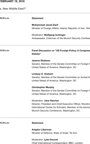 Amended Munich conference agenda, as of early Saturday morning, February 18, 2017