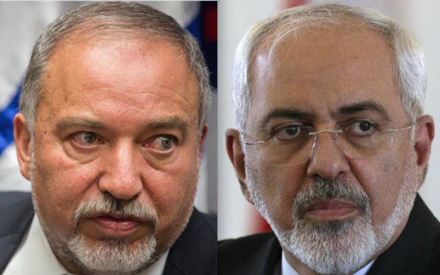 Defense Minister Avigdor Liberman (left) and Iranian Foreign Minister Mohammad Javad Zarif (Flash90 and AP) Defense Minister Avigdor Liberman (left) and Iranian Foreign Minister Mohammad Javad Zarif (Flash90 and AP)