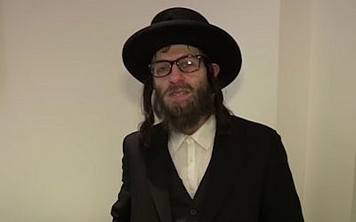 Simon Brodkin dressed as a haredi Orthodox rabbi for an audition for 'Britain’s Got Talent.' (Screenshot from YouTube/via JTA)
