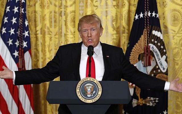 US President Donald Trump speaks during a news conference, Thursday, Feb. 16, 2017, in the East Room of the White House in Washington. (AP Photo/Pablo Martinez Monsivais) US President Donald Trump speaks during a news conference, Thursday, Feb. 16, 2017, in the East Room of the White House in Washington. (AP Photo/Pablo Martinez Monsivais)