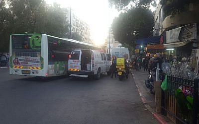 An ambulance arrives at the scene of a shooting attack in the central Israeli city of Petah Tikva, where five people were injured, on February 9, 2017. (Magen David Adom) An ambulance arrives at the scene of a shooting attack in the central Israeli city of Petah Tikva, where five people were injured, on February 9, 2017. (Magen David Adom)