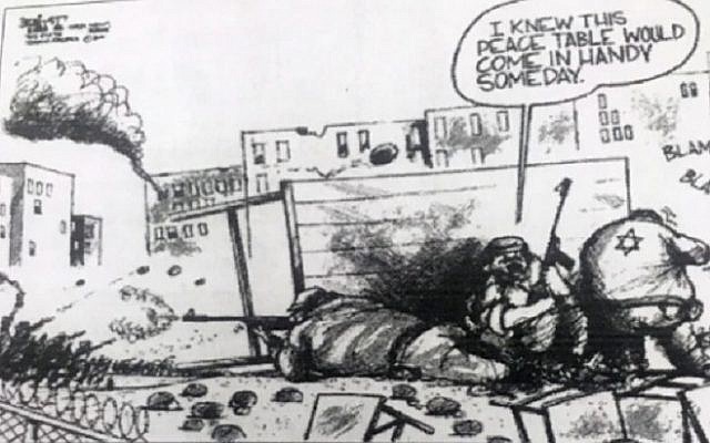 A cartoon depicting Israeli soldiers as war-mongers appeared in a New York State exam in January 2017, prompting an apology from the local Department of Education (Twitter) A cartoon depicting Israeli soldiers as war-mongers appeared in a New York State exam in January 2017, prompting an apology from the local Department of Education (Twitter)