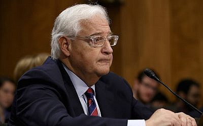 David Friedman testifying before the Senate Foreign Relations Committee on his nomination to be the US ambassador to Israel, Feb. 16, 2017. (Win McNamee/Getty Images via JTA)