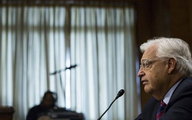 David Friedman testifies during a Senate Foreign Relations Committee hearing to examine his nomination to be US Ambassador to Israel on Capitol Hill February 16, 2017 in Washington, DC.
(AFP/Zach Gibson) David Friedman testifies during a Senate Foreign Relations Committee hearing to examine his nomination to be US Ambassador to Israel on Capitol Hill February 16, 2017 in Washington, DC.
(AFP/Zach Gibson)