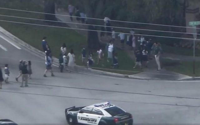 Children evacuating from a Jewish school in Davie Florida, on February 27, 2017. (screen capture: WPLGLocal10/Facebook) Children evacuating from a Jewish school in Davie Florida, on February 27, 2017. (screen capture: WPLGLocal10/Facebook)