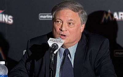 Miami Marlins owner Jeffrey Loria speaks during a press conference at Marlins Park on November 19, 2014 in Miami, Florida. (Photo by Rob Foldy/Getty Images via JTA)