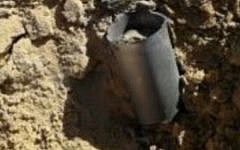 One of two rockets fired at southern Israel from the Sinai Peninsula on February 20, 2017. It struck in an open field near the Naveh community. (Israel Police)