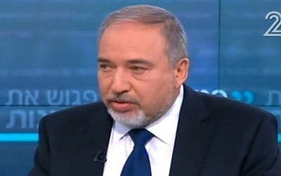 Avigdor Liberman speaks to host Rina Matzliach on Channel 2 program 'Meet the Press' on February 11, 2017 (screen capture: Channel 2) 