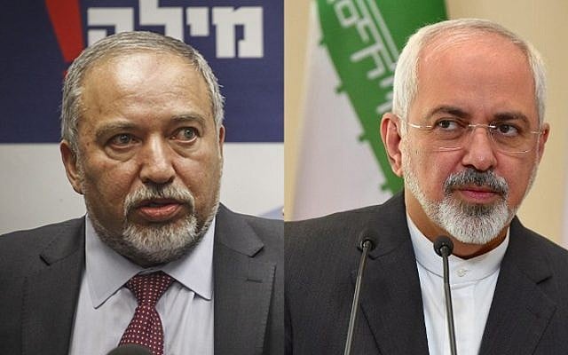 Defense Minister Avigdor Liberman (left) and Iranian Foreign Minister Mohammad Javad Zarif (Flash90 and AFP) Defense Minister Avigdor Liberman (left) and Iranian Foreign Minister Mohammad Javad Zarif (Flash90 and AFP)