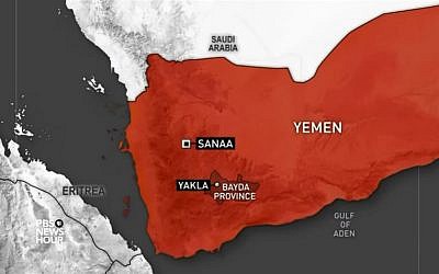 A map depicting the Bayda province in Yemen where the deadly anti-terrorism raid took place on January 27, 2017. (Screen capture/YouTube) A map depicting the Bayda province in Yemen where the deadly anti-terrorism raid took place on January 27, 2017. (Screen capture/YouTube)