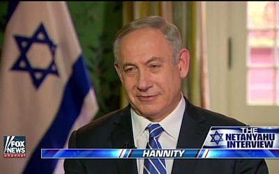 Prime Minister Benjamin Netanyahu speaks with Fox News's Sean Hannity, February 16, 2017 (Screen capture: Fox News)