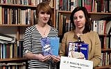 Anna Chipczynska, president of the Jewish Community of Warsaw, right, and Ania Bakula holding the contents of a package they sent to a TV director on Jan. 22, 2017. (Photo Courtesy of the Jewish Community of Warsaw)
