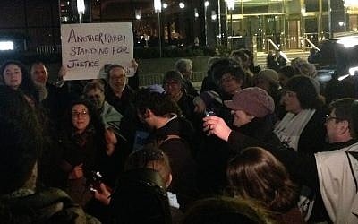A group of rabbis protesting outside of the Trump International Hotel in New York City on Feb. 6, 2017. (Ben Sales via JTA)
