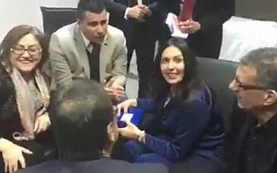 Screen capture from video of a meeting in Gaziantep, Turkey between Israeli Culture Minister Miri Regev and Gaziantep Mayor Fatma Sahin, Wednesday, February 22, 2017. (Courtesy)