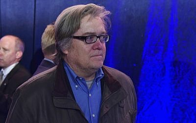Stephen Bannon at a Donald Trump rally at the Reno-Sparks Convention Center in Reno, Nevada, Nov. 5, 2016. (Mandel Ngan/AFP/Getty Images via JTA)