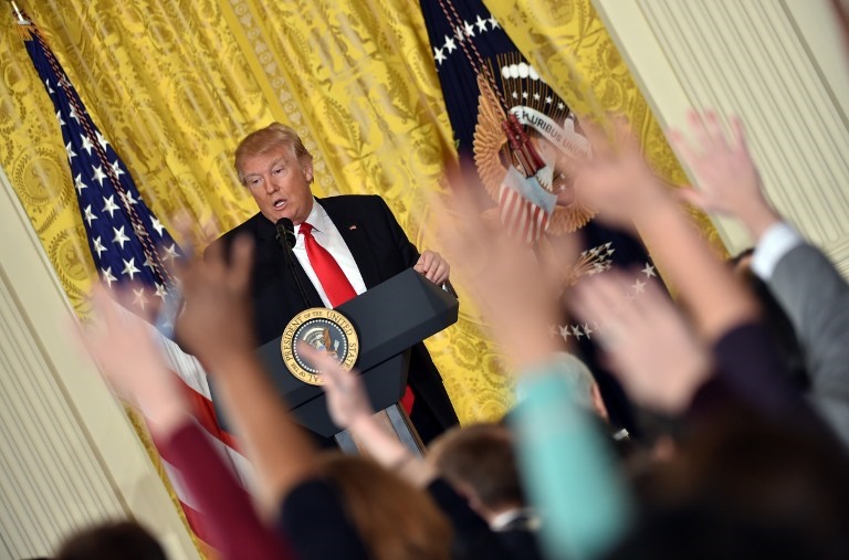 US President Donald Trump speaks during a press conference on February 16, 2017, at the White House in Washington, DC. (AFP PHOTO / Nicholas Kamm) US President Donald Trump speaks during a press conference on February 16, 2017, at the White House in Washington, DC. (AFP PHOTO / Nicholas Kamm)