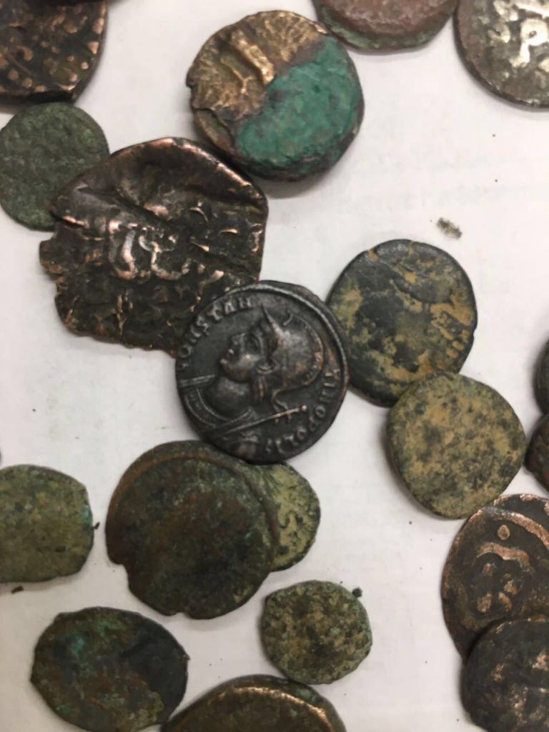 Ancient coins confiscated by Israeli authorities from Palestinian man crossing into the West Bank at the Allenby Bridge on February 16, 2017. (Israel Customs Authority) Ancient coins confiscated by Israeli authorities from Palestinian man crossing into the West Bank at the Allenby Bridge on February 16, 2017. (Israel Customs Authority)