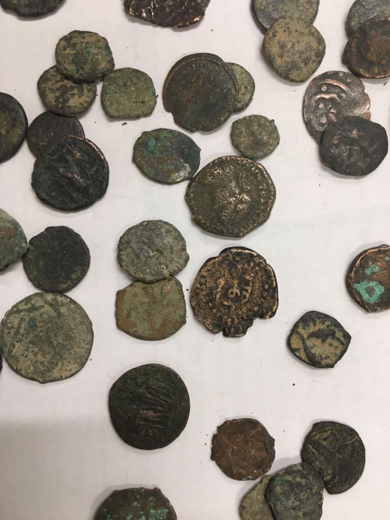 Ancient coins confiscated by Israeli authorities from Palestinian man crossing into the West Bank at the Allenby Bridge on February 16, 2017. (Israel Customs Authority) Ancient coins confiscated by Israeli authorities from Palestinian man crossing into the West Bank at the Allenby Bridge on February 16, 2017. (Israel Customs Authority)