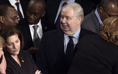 Russian Ambassador to the US Sergey Kislyak, center, arrives before US President Donald Trump addresses a joint session of the US Congress in Washington, DC, February 28, 2017 (AFP/Brendan Smialowski) Russian Ambassador to the US Sergey Kislyak, center, arrives before US President Donald Trump addresses a joint session of the US Congress in Washington, DC, February 28, 2017 (AFP/Brendan Smialowski)