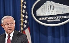 US Attorney General Jeff Sessions speaks during a press conference at the US Justice Department on March 2, 2017, in Washington DC. (AFP/ Nicholas Kamm)