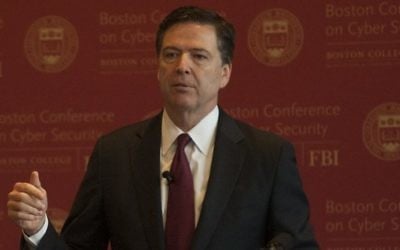 FBI Director James Comey speaks to guests at the "First Boston Conference on Cyber Security" at Boston College,on March 8, 2017 in Boston, Massachusetts. (AFP Photo/Ryan McBride)