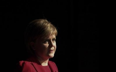 This file photo taken on November 7, 2016 shows Scotland's First Minister Nicola Sturgeon delivering a lecture entitled "Scotland and the UK: Economic Policy after the EU Referendum" at a Sheffield Political Economy Research Unit event at the University of Sheffield's Octagon Centre in Sheffield, northern England. (Paul Ellis/AFP)
