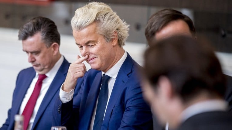 Dutch PVV leader Geert Wilders is seen prior to a meeting between main parties leaders and the Chairman of the Senate in The Hague, on March 16, 2017, one day after the general elections. (Jerry Lampen/AFP/ANP) Dutch PVV leader Geert Wilders is seen prior to a meeting between main parties leaders and the Chairman of the Senate in The Hague, on March 16, 2017, one day after the general elections. (Jerry Lampen/AFP/ANP)