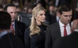Ivanka Trump, center, and Senior Advisor Jared Kushner arrive for a press conference in the East Room of the White House, in Washington, DC, March 17, 2017. (AFP/Brendan Smialowski)