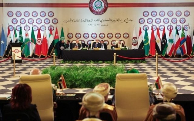 A picture taken on March 27, 2017 shows a general view of the preparatory meeting of Arab Foreign Ministers during the 28th Summit of the Arab League at the Dead Sea, south of the Jordanian capital Amman, with the Arab League Secretary-General Ahmed Abul-Gheit (C-L) and chair Jordanian Foreign Minister Ayman al-Safadi (C) seated in the center. (Ahmad Abdo/AFP) A picture taken on March 27, 2017 shows a general view of the preparatory meeting of Arab Foreign Ministers during the 28th Summit of the Arab League at the Dead Sea, south of the Jordanian capital Amman, with the Arab League Secretary-General Ahmed Abul-Gheit (C-L) and chair Jordanian Foreign Minister Ayman al-Safadi (C) seated in the center. (Ahmad Abdo/AFP)