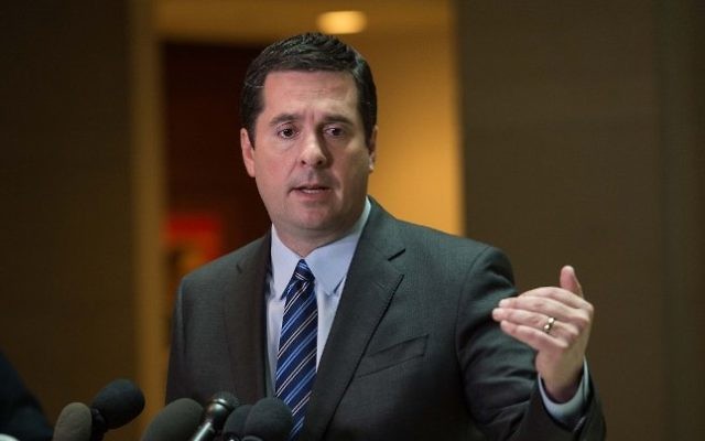 This file photo taken on March 24, 2017 shows
US Representative from California Devin Nunes, chairman of the House Intelligence Committee, speaking to the press in Washington, DC, about the investigation of Russian meddling in the 2016 presidential election. (AFP/Nicholas Kamm) This file photo taken on March 24, 2017 shows
US Representative from California Devin Nunes, chairman of the House Intelligence Committee, speaking to the press in Washington, DC, about the investigation of Russian meddling in the 2016 presidential election. (AFP/Nicholas Kamm)