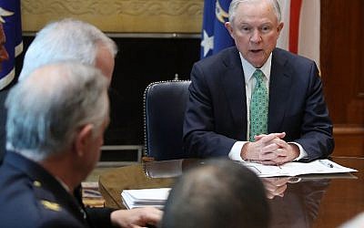US Attorney General Jeff Sessions meets with Police Chiefs from major cities of the Chiefs of Police Association, at the Justice Department March 16, 2016 in Washington, DC. (Mark Wilson/Getty Images/AFP)