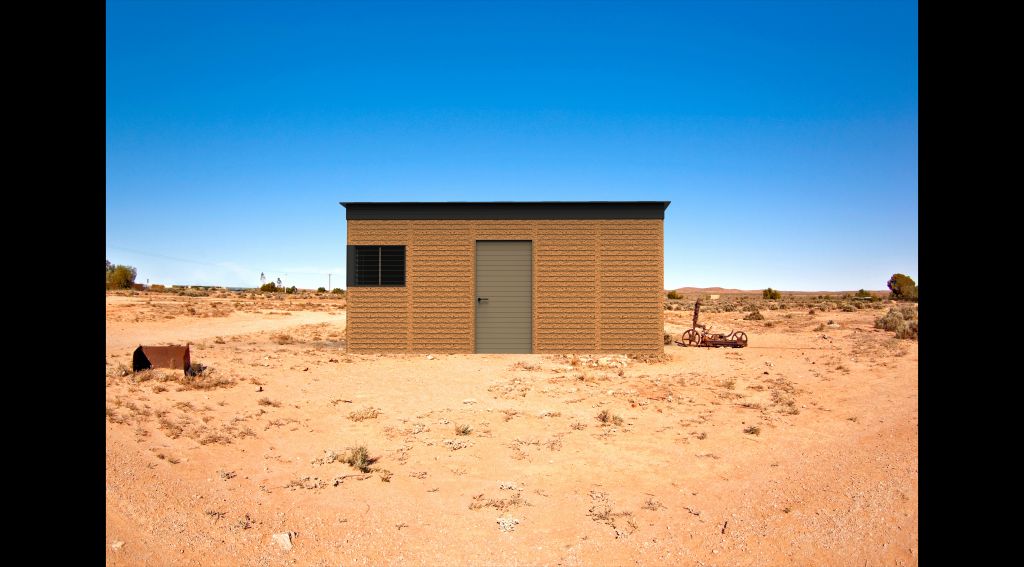 Using Keter plastic shedding technology covered with mud to create temporary housing (Courtesy Tel Aviv Museum of Art) Using Keter plastic shedding technology covered with mud to create temporary housing (Courtesy Tel Aviv Museum of Art)