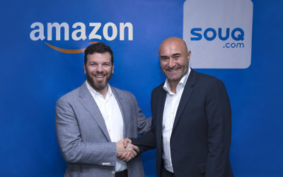 Russ Grandinetti, Amazon Senior Vice President, International Consumer (l) and Ronaldo Mouchawar
CEO and Co-Founder, SOUQ.com announcing the sale of the Middle East online retailer to Amazon (courtesy Souq.com)