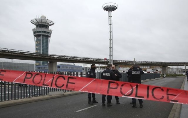 Police officers cordon off the access to the Orly airport, south of Paris, Saturday, March, 18, 2017. (AP Photo/Thibault Camus) Police officers cordon off the access to the Orly airport, south of Paris, Saturday, March, 18, 2017. (AP Photo/Thibault Camus)