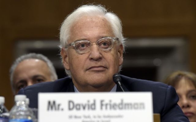 David Friedman, confirmed as US Ambassador to Israel, testifies on Capitol Hill in Washington, Thursday, Feb. 16, 2017, at his confirmation hearing before the Senate Foreign Relations Committee. (AP Photo/Susan Walsh) David Friedman, confirmed as US Ambassador to Israel, testifies on Capitol Hill in Washington, Thursday, Feb. 16, 2017, at his confirmation hearing before the Senate Foreign Relations Committee. (AP Photo/Susan Walsh)