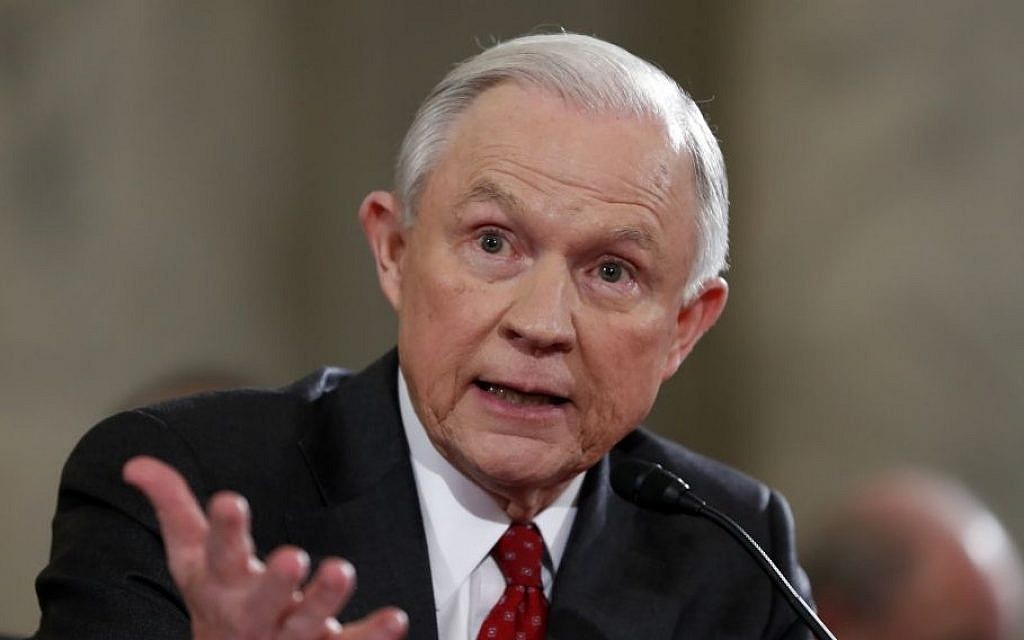 In this Jan. 10, 2017 file photo, then-Attorney General-designate, Sen. Jeff Sessions, R-Ala., testifies on Capitol Hill in Washington at his confirmation hearing before the Senate Judiciary Committee. (AP/Alex Brandon, File)