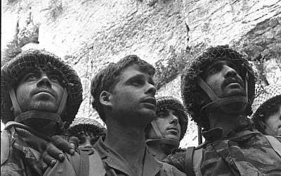 The iconic Rubinger photo of the three paratroopers at the recaptured Western Wall in June 1967 (Courtesy Rubinger/Knesset Collection)
