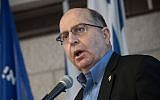 Former defense minister Moshe Ya'alon speaks at Hebrew University, on January 18, 2017 (Miriam Alster/Flash90)
