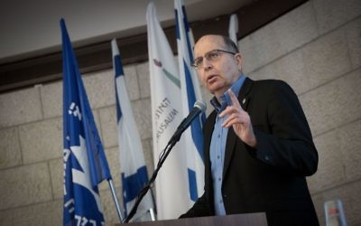 Former Israeli defense minister Moshe 'Bogie' Ya'alon speaks at the Hebrew University, on January 18, 2017. (Miriam Alster/Flash90)