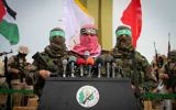 Abu Obeida, spokesman of the Izz ad-Din al-Qassam Brigades, the military wing of the Palestinian terror group Hamas, speaks during a memorial in the southern Gaza Strip town of Rafah on January 31, 2017. (Abed Rahim Khatib/ Flash90)
