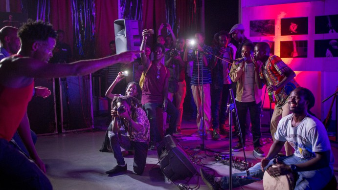 Young Rwandans jam after a concert at Impact Hub, a space for social entrepreneurs and start ups, in Kigali, Rwanda, on February 13, 2017. (Miriam Alster/Flash90)
