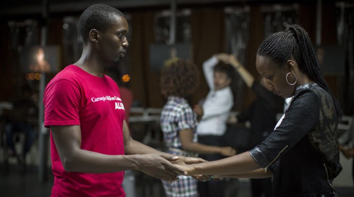 Impact Hub in Kigali, Rwanda hosts free salsa classes every Tuesday night, like this one on February 14, 2017. The space hosts start ups in addition to artists and social entrepreneurs in an effort to "connect creative people," according to co-founder Jon Stever. (Miriam Alster/Flash90)