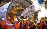 Transportation Minister Yisrael Katz (2L) attends the inauguration of the tunnel boring machine to be used on the new Tel Aviv Light Rail on February 19, 2017. (Flash90)
