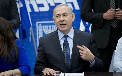 Prime Minister Benjamin Netanyahu leads a Likud faction meeting in the Knesset on February 27, 2017. (Yonatan Sindel/Flash90)  