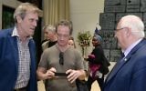 Actor Hugh Laurie meets President Reuven Rivlin at the President's Residence in Jerusalem on March 6, 2017. Laurie was in Israel for Keshet's INTV Conference (Mark Neyman/GPO)