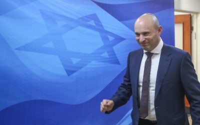 Education Minister Naftali Bennett arrives at the weekly cabinet meeting at his office in Jerusalem, on March 5, 2017. (Marc Israel Sellem/Flash90) Education Minister Naftali Bennett arrives at the weekly cabinet meeting at his office in Jerusalem, on March 5, 2017. (Marc Israel Sellem/Flash90)