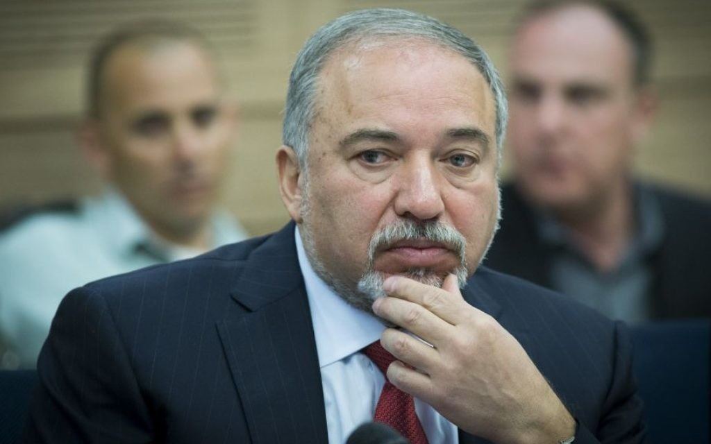 Defense Minister Avigdor Liberman attends the Defense and Foreign Affairs Committee meeting at the Knesset, on March 6, 2017. (Yonatan Sindel/Flash90)
