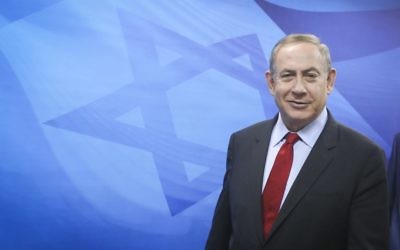 Prime Minister Benjamin Netanyahu arrives at the weekly cabinet meeting at his office in Jerusalem, on March 16, 2017. (Marc Israel Sellem/Flash90)