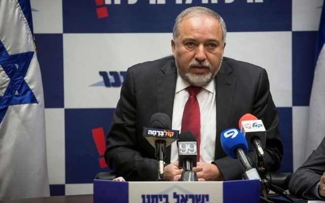 Defense Minister Avigdor Liberman leads a Yisrael Beytenu faction meeting at the Knesset on March 20, 2017. (Hadas Parush/Flash90) Defense Minister Avigdor Liberman leads a Yisrael Beytenu faction meeting at the Knesset on March 20, 2017. (Hadas Parush/Flash90)